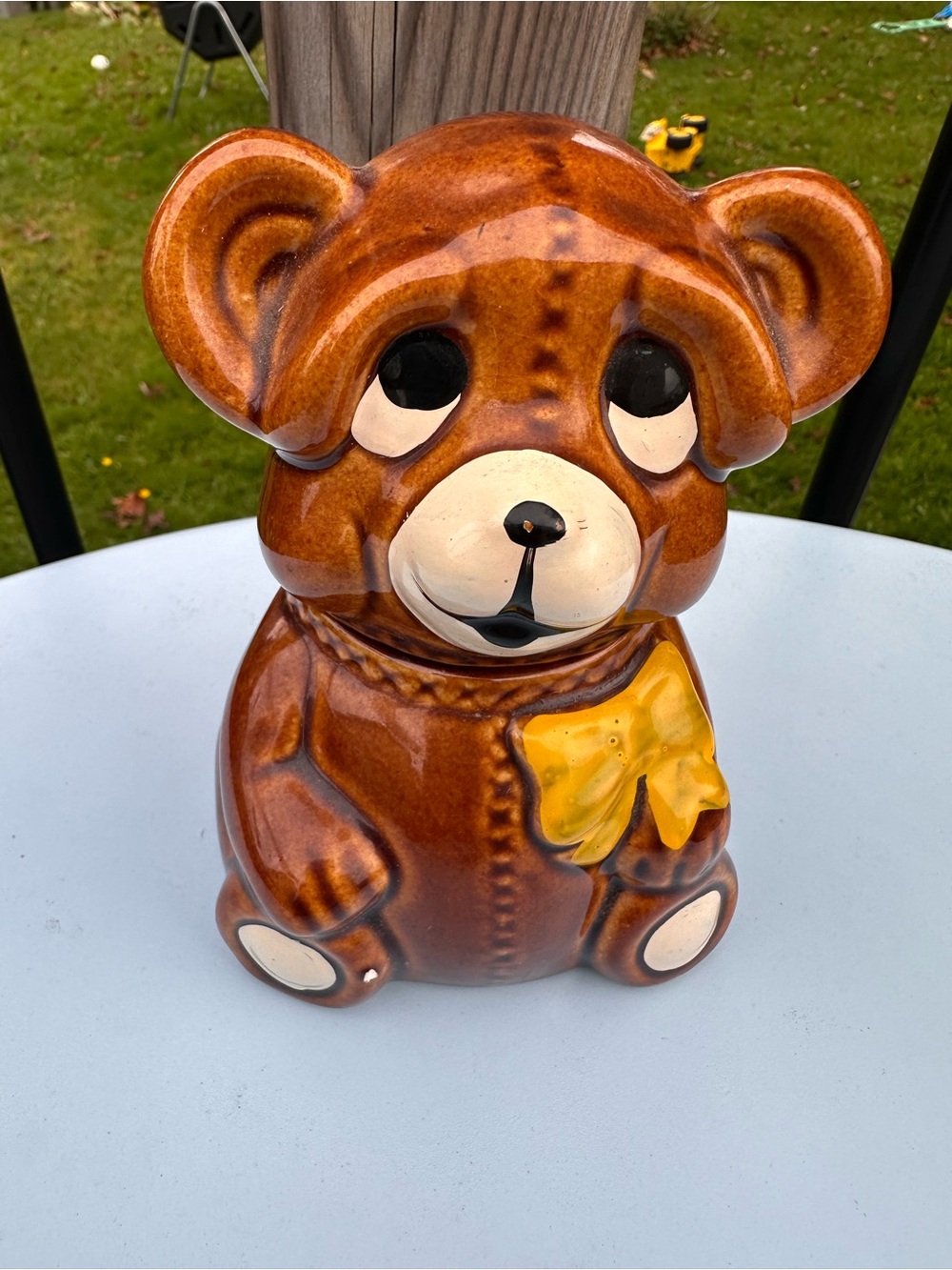 Vintage Houston Foods 1982 Ceramic Teddy Bear Honey Pot